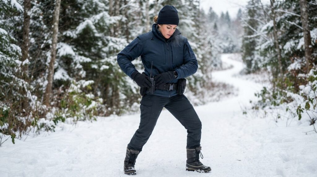 Female security professional in tactical outdoor environment